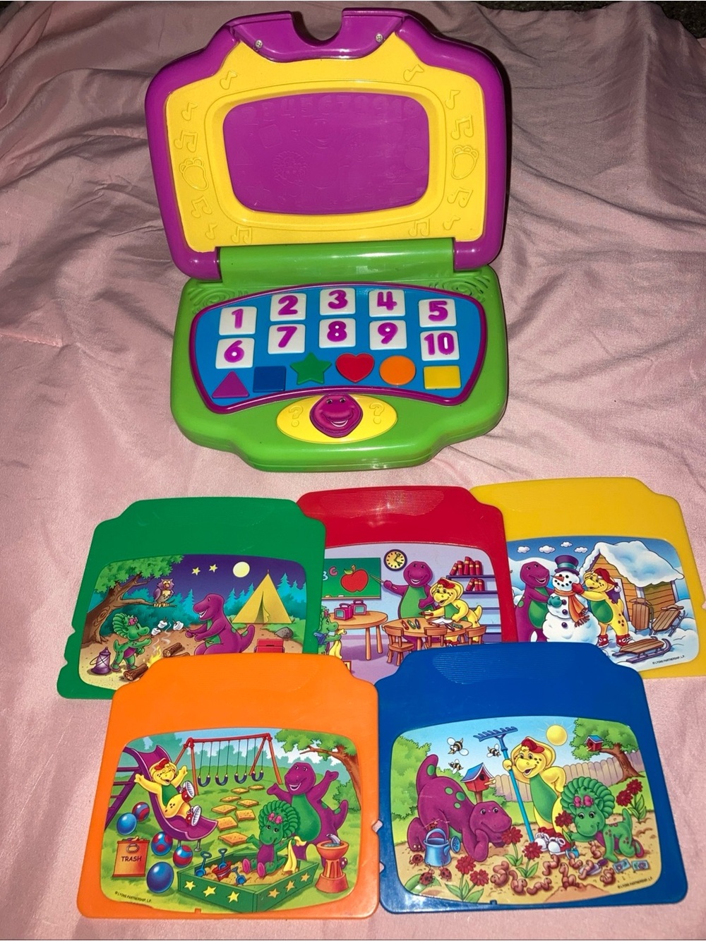Vintage Barney  Purple Dinosaur Interactive Laptop Mattel W/5 cartridges works
